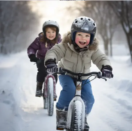 دوچرخه سواری کودکان در زمستان